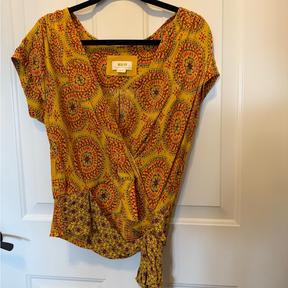 Maeve Yellow and Red Patterned Blouse